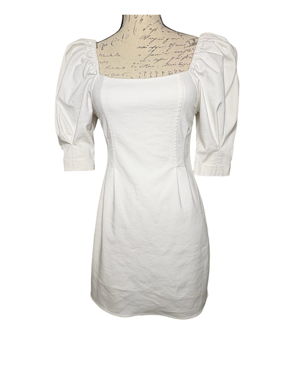 Zara White Puff-Sleeve Square-Neck Mini Dress